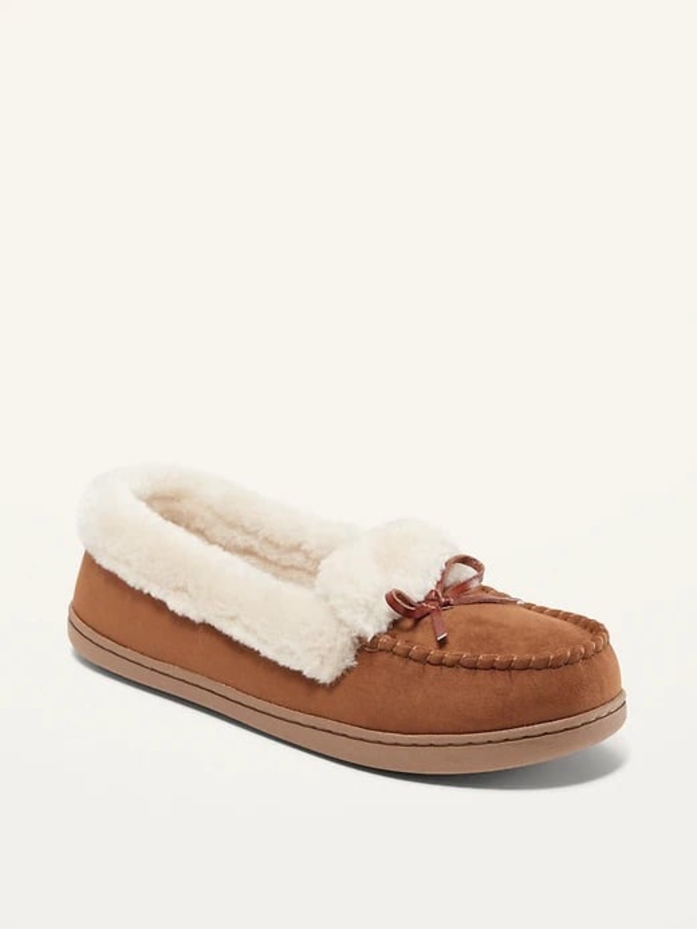 NWOT Old Navy Faux-Suede Sherpa-Lined Moccasin Slipper, Size 8, Chestnut Brown